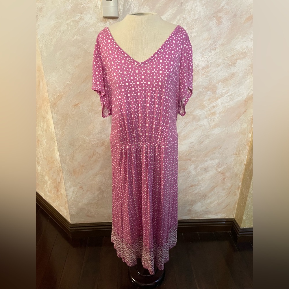 Isaac Mizrahi 2X Pink V-Neck Women's Dress